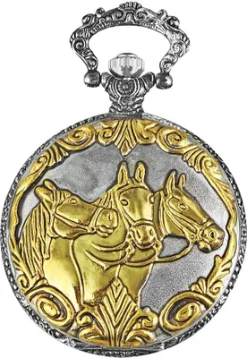 Produktbild von Taschenuhr Frackuhr Motiv Pferde bicolor Analog Quartzwerk Zahl 12 bei Krone