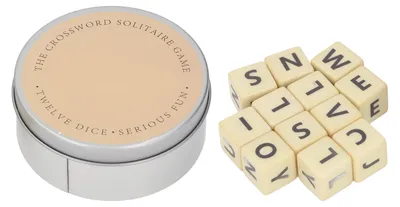 Produktbild von Kreuzworträtselspiel mit 12 englischen Buchstabenwürfeln, Kunststoff-Reise-Scrabble-Aufbewahrungskoffer für Erwachsene und Kinder, silberfarben