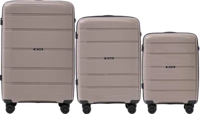 Three suitcases of varying sizes arranged side-by-side on a white background.