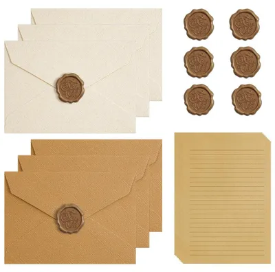 Produktbild von Vintage-Papier-Set mit Briefpapier, Umschlägen und Wachssiegeln, 22-teilig