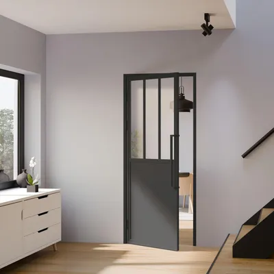 Produktbild von inova Loft-Glastür 930 x 2040 mm, DIN Links, Klarglas, Stahlrahmen Schwarz, Komplettset mit Zarge und Griffstange
