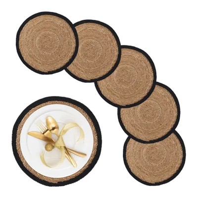 Immagine prodotto di Set da tavola Relaxdays, 6 pezzi, per tavolo da pranzo, giacinto d'acqua, tovagliette, sottopiatti rotondi, Ø 37 cm, naturale/nero