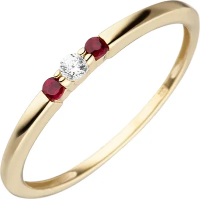 Produktbild von Ring aus 333 Gold Gelbgold mit Rubin & Zirkonia 2,2mm schmal Dreistein Damen, Ringgröße:Innenumfang 52mm  Ø16.6mm