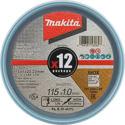 Immagine prodotto di Disco da taglio MAKITA per acciaio e acciaio inossidabile 115x1,0x22,23mm E-03034-12