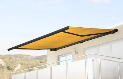 Produktbild von Elektrische Kassettenmarkise T123, Markise Vollkassette 4,5x3m Polyester gelb, Rahmen anthrazit