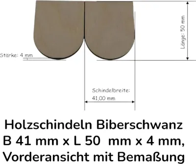 Produktbild von 100 Stück Holzschindeln Biberschwanz B 41 mm x L 50 mm x 4 mm