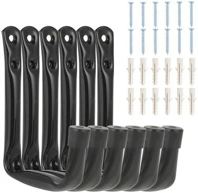 Immagine prodotto di Set di 6 ganci da muro per garage - Ganci robusti per garage, biciclette, scale, attrezzi e stoccaggio (neri)