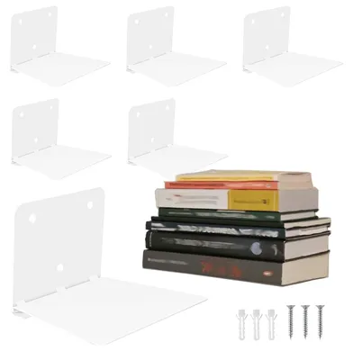 Immagine prodotto di Mensole sospese per libri, 6 pezzi, da montare a parete, colore bianco, ideali per la camera da letto