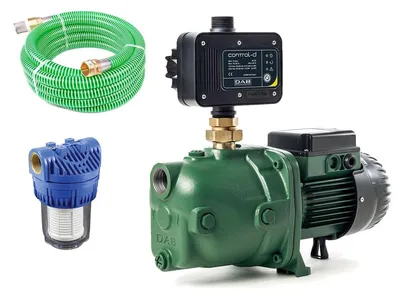 Produktbild von DAB Jet 102 M + DAB Control-D mit Vorfilter - Hauswasserwerk - 3.600 L/Std. - 1130W - Förderhöhe 54 m - Komplettes Startpaket - Bewässerungspumpe
