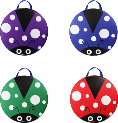 Produktbild von 4er Set Sitzkissen für Kinder – [30 cm] – Schaumstoffbausteine & Bodensitzkissen Rund – Bunt & Abwaschbar – Marienkäfer Design – Für Kita & Zuhause