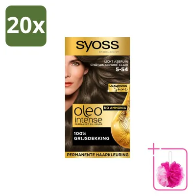 Obrázok produktu pre 20 ks SYOSS Oleo Intense 5-54 Svetlohnedá - Trvalá farba na vlasy bez amoniaku - Balenie s 20 kusmi