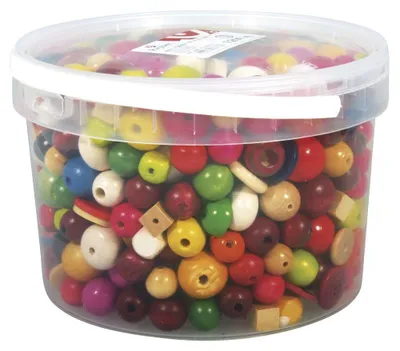 Produktbild von Rayher 1209600 Holz-Perlen, bunt, 16-25 mm ø, Dose 1200g