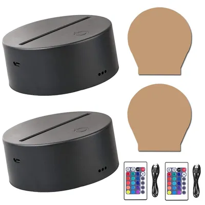 3D-Nachtlicht-Sockel 2er-Set, 7 Farben, mit Fernbedienung