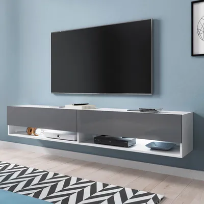 Produktbild von Selsey TV-Schrank WANDER - TV-Board hängend/stehend Weiß Matt / Grau Hochglanz mit LED, 180 cm breit