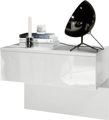 Produktbild von Vladon Nachttisch Sleep, Germany, Nachttischschrank mit Schublade zur Wandmontage, Weiß matt/ Weiß Hochglanz (60 x 46 x 35 cm)