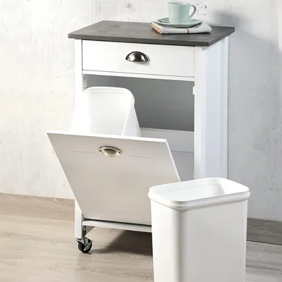 Image de KESPER Chariot de cuisine blanc avec 2 poubelles (15 L chacune) - 50 x 37 x 79 cm - FSC®- Chariot de service - avec tiroir & 4 roulettes, 2 blocables - 2552713