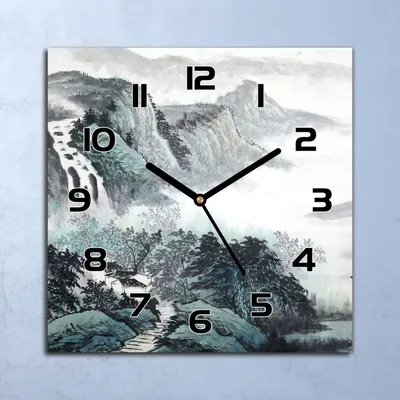 Produktbild von Wanduhr Echt-Glas-Küchenuhr Berge Wasserfall Quarz Lautlos 30x30 Deko Bilder