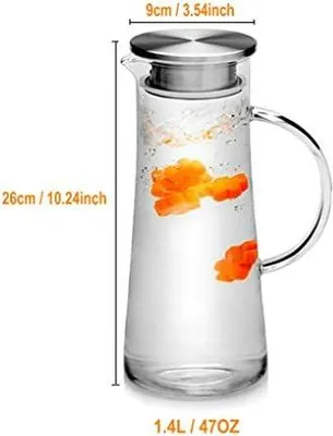 Produktbild von GuDoQi 1.4 Liter Wasserkaraffe, Glaskaraffe mit Deckel, Borosilikatglas Wasserkocher mit Kristallgriff, Karaffe Glas für Milch, Rotwein, Kaltes Wasser, Fruchtsaft, heißen Kaffee, EIS Getränke