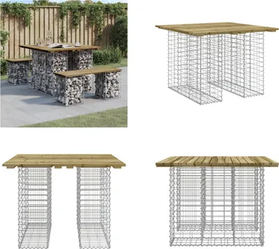 Imagen del producto de vidaXL Banco de jardín de gabiones, 100x102x72 cm, madera de pino tratada. Banco de jardín, bancos de jardín, banco para exteriores, banco exterior