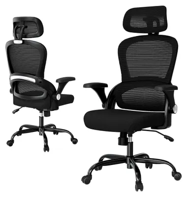 Produktbild von Ergonomischer Bürostuhl mit verstellbarer Kopfstütze und höhenverstellbarem Design für Büro und Gaming - Tragfähigkeit 150 kg in Schwarz