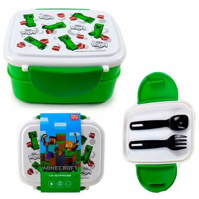 Zdjęcie produktu dla Pudełko na lunch Bento ze sztućcami Minecraft Creeper & TNT zamykane na zatrzask