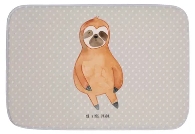 Produktbild von Mr. & Mrs. Panda Badteppich Faultier Zufrieden - Grau Pastell - Geschenk, Gelassenheit, Pause, Faultiere, Badematte, Glück, bad läufer, duschmatte, Badezimmerteppich