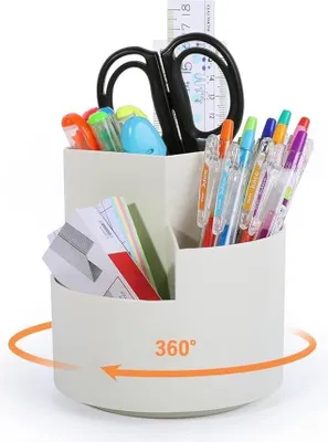Obrázek produktu pro FRETONBA Draaibare držák na pera - 360° otočný držák na pera s velkou kapacitou, držák na pera pro děti se 3 přihrádkami na stůl, do kanceláře, do školy, pro rodinu (bílý)