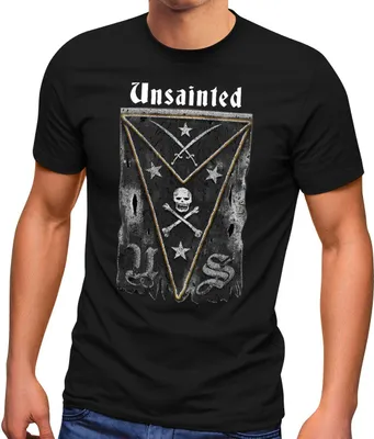 Produktbild von Herren T-Shirt Totenkopf Piratenflagge Unsainted Skull Fashion Streetstyle Neverless® schwarz S