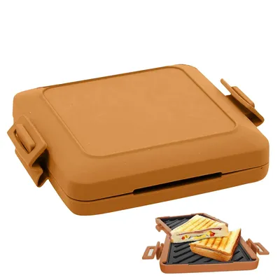 Produktbild von Kabelloser Mikrowellen-Sandwich-Maker, Toastie-Maker für die Mikrowelle, Antihaft-Sandwichzubereiter für knusprige Toasts, 17x14x3cm, Orange