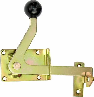 A close-up studio shot of a gate latch.