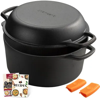 Produktbild von Overmont Gusseisen Topf Dutch Oven - Brottopf mit Deckel ⌀28 cm - Doppelfunktion