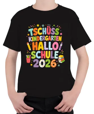 Immagine prodotto di "Arrivederci asilo, benvenuta scuola" – Maglietta per bambini, taglia 152, ideale per l'inizio della scuola nel 2026. Colore: nero