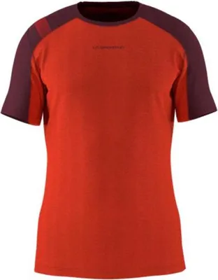 Rotes T-Shirt mit kurzen Ärmeln; Modell "Sunfire T-Shirt M" von La Sportiva; für Herren.