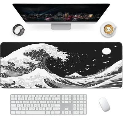 Productafbeelding van Gaming muismat XXL 900x400mm, bureauonderlegger met antislip rubberen basis, motief: oceaan golf (HD)