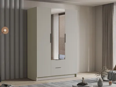 Obrázek produktu pro Vysoká šatní skříň 150 cm se zrcadlem MARILA - kašmír / černá
