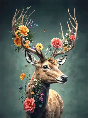 Produktbild von Leinwandbild Deer With Flowers III 57x77 cm