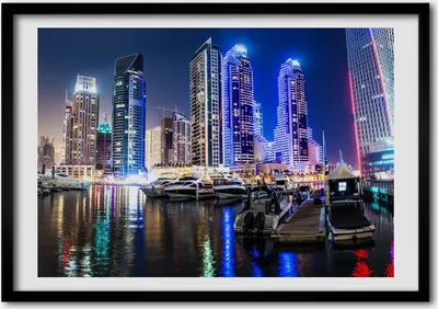 Produktbild von Bild - Bilder - Bilderrahmen - 70 cm x 50 cm - MDF-Rahmen, Wandkunst Dubai in der Nacht