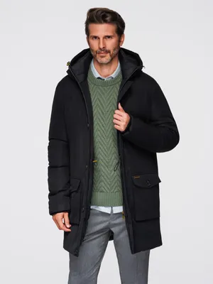 Productafbeelding van Ombre Elegante herenparka met cargozakken en capuchon, zwart, maat S