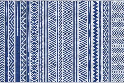 Produktbild von Außen Teppich, 182 x 274 cm, strapazierfähiges Material, Dunkelblau und Weiß