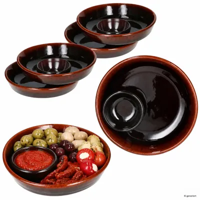 Produktbild von 6x Juego Tapas Schale Ø14,3cm Olivenschale Ton-Cazuela mit Kernablage