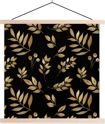 Produktbild von MuchoWow® Textilposter Blatt - Muster - Gold 120x120 cm mit holzfarbenen Rahmen - Textil-Poster