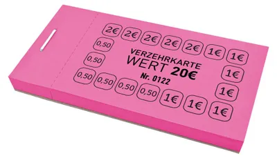 Produktbild von CombiCraft Verzehrkarte 20€-Wert - Fuchsie - 5 Blöcke á 50 Abrisse - Schwarzer Druck - Ideal zum Abstempeln, Abstreichen und Ausstanzen