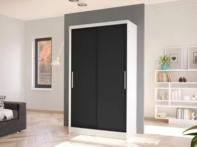 Obrázek produktu pro Úzká šatní skříň 100 cm s posuvnými dveřmi ARAPO 1 - bílá / černá