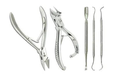Produktbild von SMI Nagelzange Kopfschneider Eckenzange Fußpflege Set Nagelhautschieber Nagelheber 5-tlg., 5-tlg, Für starke, dicke und eingewachsene Nägel Edelstahl