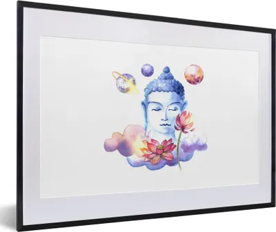 Produktbild von MuchoWow® MuchoWow® Gerahmtes Poster Buddha - Kopf - Planeten 60x40 cm - Poster mit zchwarzem Bilderrahmen - Schlafzimmer - Plakat in Rahmen - Drucken