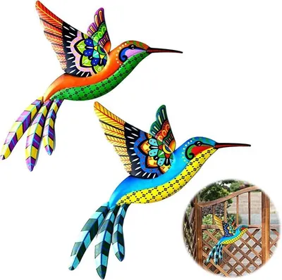 Produktbild von PolkaHome® Wanddeko Kolibri Metallskulpturen 2er Set – Außen Balkon Garten