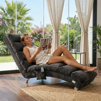Produktbild von LVHOM 5-in-1 Funktion Polsterliege Chaiselongue Relaxliege, Liegesessel mit Schlafen- und Vibrationfunktion, Bodenstuhl aus Leinenbezug, Grau