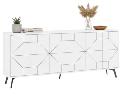 Produktbild von Kommode Dlabrocc, Wohnzimmerbuffet, Wohnzimmer-Sideboard, Moderne Küchen-Speisekammer, 184x35h77 cm, Weiß