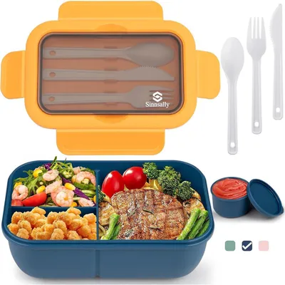 Zdjęcie produktu dla Pudełko na lunch z przegródkami, pojemność 1250 ml, idealne dla dorosłych, szczelne, nadające się do podgrzewania w mikrofalówce, wykonane z tworzywa PP, kolor niebieski