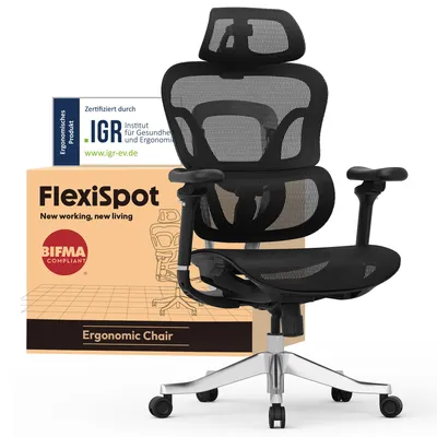 Produktbild von FLEXISPOT ErgoX Max Ergonomischer Bürostuhl bis 300 kg, mit 4D Kopfstütze & 5D Armlehnen, Einteiliger Rücken- & Lendenstütze, Gamingstuhl, Schwarz